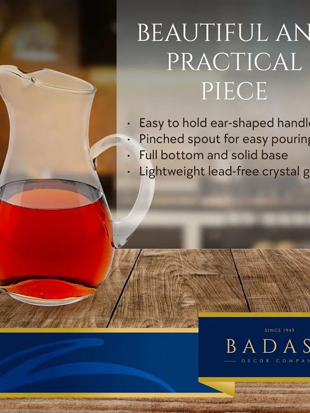 Badash Zeus Crystal Glass Water Beverage Pitcher, 36 oz